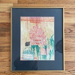 1960’s Framed & Matted Pen & Ink Birdcages Original